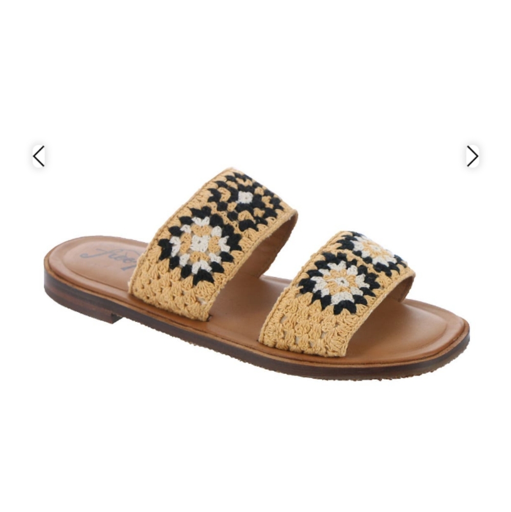 Free People Black and Tan Sandals with Double Strap Design